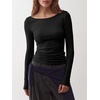 image:imageANRABESS Womens Boat Neck Long Sleeve Shirts Wool Blend Knit Top Fall LayerBlack