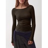 image:imageANRABESS Womens Boat Neck Long Sleeve Shirts Wool Blend Knit Top Fall LayerCoffee
