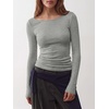 image:imageANRABESS Womens Boat Neck Long Sleeve Shirts Wool Blend Knit Top Fall LayerGrey