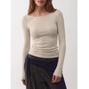 image:imageANRABESS Womens Boat Neck Long Sleeve Shirts Wool Blend Knit Top Fall LayerLight Khaki