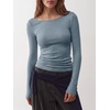 image:imageANRABESS Womens Boat Neck Long Sleeve Shirts Wool Blend Knit Top Fall LayerNavy Blue