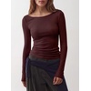 image:imageANRABESS Womens Boat Neck Long Sleeve Shirts Wool Blend Knit Top Fall LayerWine Red