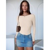image:imageANRABESS Womens Long Sleeve Boat Neck BodysuitsBeige