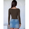 image:imageANRABESS Womens Long Sleeve Boat Neck BodysuitsBlack Brown Stripe