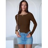 image:imageANRABESS Womens Long Sleeve Boat Neck BodysuitsCoffee