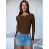 image:imageANRABESS Womens Long Sleeve Boat Neck BodysuitsCoffee