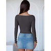 image:imageANRABESS Womens Long Sleeve Boat Neck BodysuitsDeep Grey
