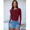 image:imageANRABESS Womens Long Sleeve Boat Neck BodysuitsDeep Red