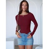 image:imageANRABESS Womens Long Sleeve Boat Neck BodysuitsDeep Red