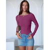 image:imageANRABESS Womens Long Sleeve Boat Neck BodysuitsHot Pink