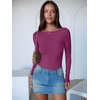 image:imageANRABESS Womens Long Sleeve Boat Neck BodysuitsHot Pink