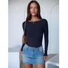 image:imageANRABESS Womens Long Sleeve Boat Neck BodysuitsNavy Blue