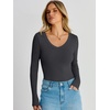 image:imageANRABESS Womens Long Sleeve Bodysuits TopCharcoal