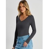 image:imageANRABESS Womens Long Sleeve Bodysuits TopCharcoal