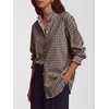 image:imageANRABESS Womens Long Sleeve Button Down Shirts Gingham Striped BlousesBrown White Plaid