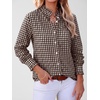image:imageANRABESS Womens Long Sleeve Button Down Shirts Gingham Striped BlousesBrown White Plaid