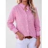 image:imageANRABESS Womens Long Sleeve Button Down Shirts Gingham Striped BlousesHot Pink White Plaid
