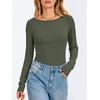 image:imageANRABESS Womens Long Sleeve Shirts Boat Neck Fitted TopsArmy Green