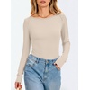 image:imageANRABESS Womens Long Sleeve Shirts Boat Neck Fitted TopsBeige