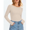 image:imageANRABESS Womens Long Sleeve Shirts Boat Neck Fitted TopsBeige