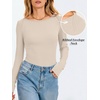image:imageANRABESS Womens Long Sleeve Shirts Boat Neck Fitted TopsBeige