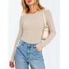 image:imageANRABESS Womens Long Sleeve Shirts Boat Neck Fitted TopsBeige