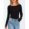 image:imageANRABESS Womens Long Sleeve Shirts Boat Neck Fitted TopsBlack
