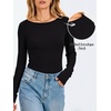 image:imageANRABESS Womens Long Sleeve Shirts Boat Neck Fitted TopsBlack