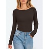 image:imageANRABESS Womens Long Sleeve Shirts Boat Neck Fitted TopsCoffee