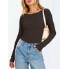 image:imageANRABESS Womens Long Sleeve Shirts Boat Neck Fitted TopsCoffee