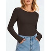image:imageANRABESS Womens Long Sleeve Shirts Boat Neck Fitted TopsCoffee