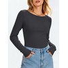 image:imageANRABESS Womens Long Sleeve Shirts Boat Neck Fitted TopsDeep Grey