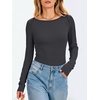 image:imageANRABESS Womens Long Sleeve Shirts Boat Neck Fitted TopsDeep Grey