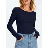 image:imageANRABESS Womens Long Sleeve Shirts Boat Neck Fitted TopsNavy Blue