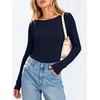 image:imageANRABESS Womens Long Sleeve Shirts Boat Neck Fitted TopsNavy Blue
