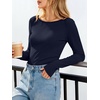 image:imageANRABESS Womens Long Sleeve Shirts Boat Neck Fitted TopsNavy Blue