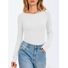 image:imageANRABESS Womens Long Sleeve Shirts Boat Neck Fitted TopsWhite