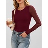 image:imageANRABESS Womens Long Sleeve Shirts Crew Neck Mesh Sheer TopBurgundy