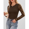 image:imageANRABESS Womens Long Sleeve Shirts Crew Neck Mesh Sheer TopFloral Brown