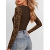 image:imageANRABESS Womens Long Sleeve Shirts Crew Neck Mesh Sheer TopFloral Brown
