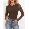 image:imageANRABESS Womens Long Sleeve Shirts Crew Neck Mesh Sheer TopFloral Brown