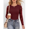 image:imageANRABESS Womens Long Sleeve Shirts Crew Neck Mesh Sheer TopFloral Red