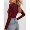 image:imageANRABESS Womens Long Sleeve Shirts Crew Neck Mesh Sheer TopFloral Red