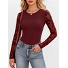 image:imageANRABESS Womens Long Sleeve Shirts Crew Neck Mesh Sheer TopFloral Red