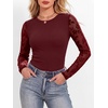 image:imageANRABESS Womens Long Sleeve Shirts Crew Neck Mesh Sheer TopFloral Red