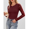 image:imageANRABESS Womens Long Sleeve Shirts Crew Neck Mesh Sheer TopFloral Red