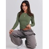 image:imageANRABESS Womens Long Sleeve Shirts Fitted Crop TopsArmy Green