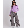 image:imageANRABESS Womens Long Sleeve Shirts Fitted Crop TopsBright Purple