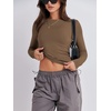image:imageANRABESS Womens Long Sleeve Shirts Fitted Crop TopsBrown