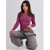 image:imageANRABESS Womens Long Sleeve Shirts Fitted Crop TopsDark Purple